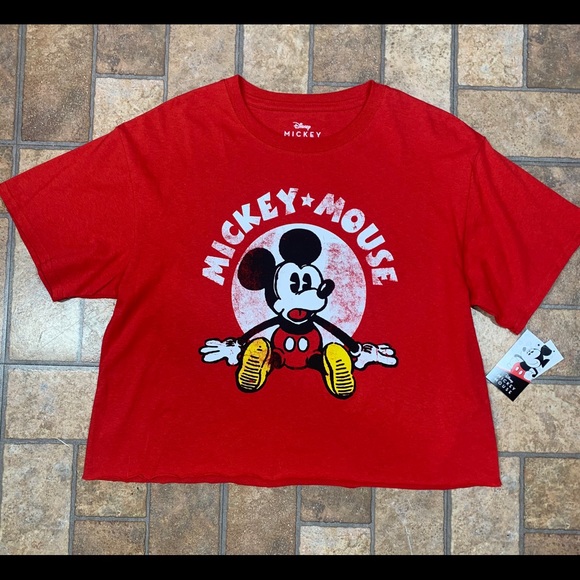 ❤NWT Disney Mickey Mouse Distressed Graphic Cropped Short Sleeve Tee❤ - Picture 5 of 6